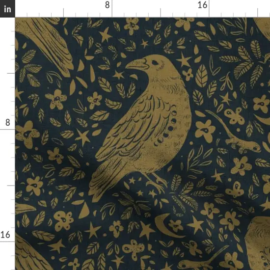 Various Fabrics by the Yard or Fat Quarter Dark Raven Gothic Floral Crow Corvid Witchy Boho Crescent Moon Lunar Cycle Faded Gold Custom Printed Fabric by Spoonflower {2}