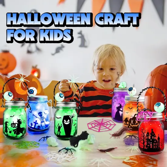 6pc - Glass Mason Jar DIY Lantern Kit,Halloween Craft Kit {5}