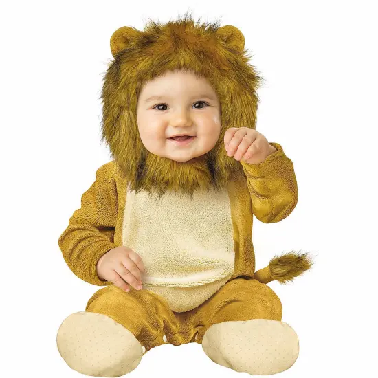 Infant Lion Costume Soft Plush Hooded Jumpsuit Mitts and Tail {1}