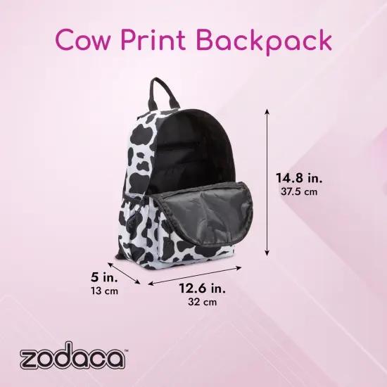 Zodaca Cow Print Mini Backpack for Women, and Girls, Small Shoulder Bag for School, Travel, Day Trips, Concerts, and Festivals, Cow Mini Backpack with Adjustable Straps, 12.5x4.5x15 inches Black {3}