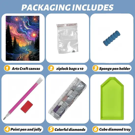 Starry Sky Diamond Painting Kits for Adults - Starry Night Diamond Art Kits for Adults, Round 5D Abstract Landscape Gem Art Kit for Adult DIY Crafts Kit for Home Wall Decor Gifts (16x12 inch) {5}