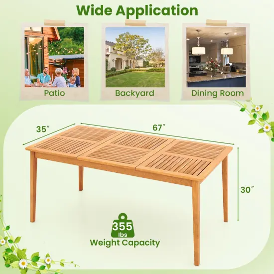 Natural Acacia Wood Rectangular Patio Dining Table with Umbrella Hole {5}