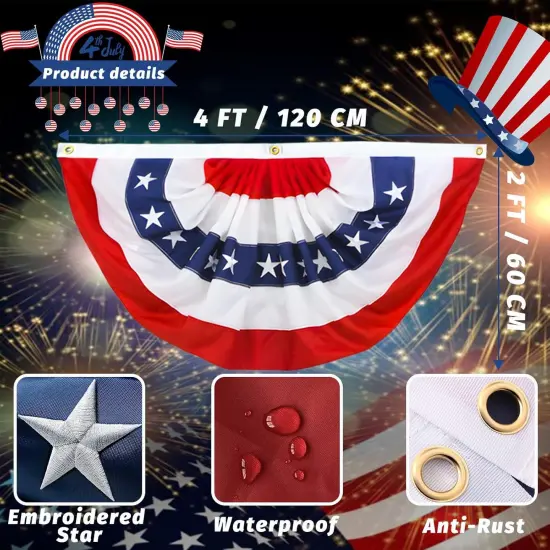 American Bunting Flags Outdoor 2x4 Ft,Pleated Fan Flag with Embroidered Stars,Red White and Blue Decorations for 4th of July Independence Day Memorial Day Patriotic Decorations (Set of 5) {2}