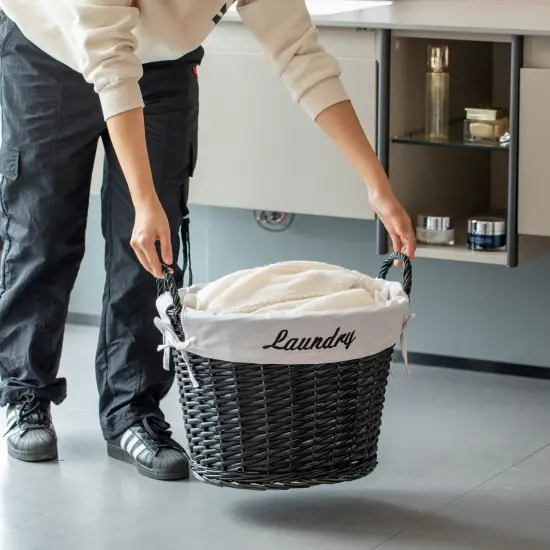 Wickerwise Handwoven Laundry Basket with Liner & Handles - Boho Decorative Storage Hamper for Clothes Blankets Pillows and Towels - Ideal for Laundry Room Bathroom Bedroom and Living Room Brown {8}