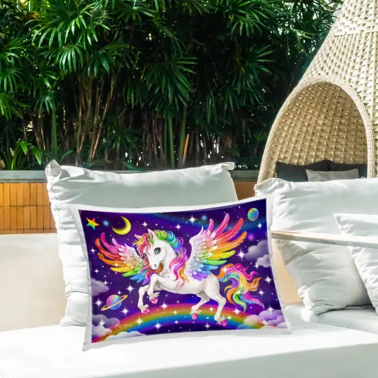 Rainbow Horse in Space Design by Kayomi Harai Outdoor Printed Pillow  {2}