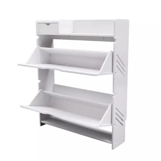 2-Layer Flip Drawer Shoe Storage Cabinet Organizer PVC Narrow Shoe Rack Stand {1}