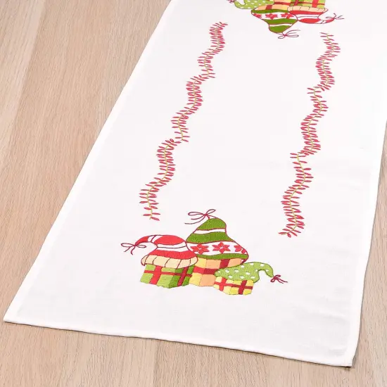 HerrschnersGnome Present Boxes Table Runner Stamped Embroidery Kit Multi {1}