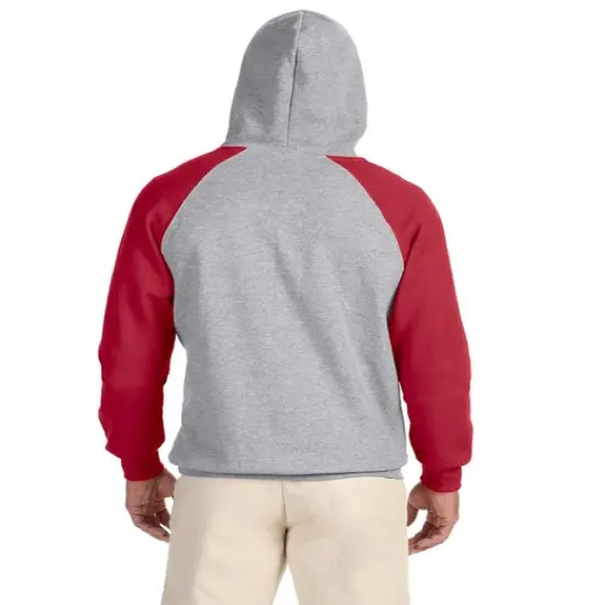 Jerzees&reg; Colorblock Raglan Pullover Hooded Sweatshirt OXFORD/ TRUE RED {7}