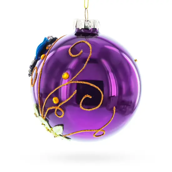 Purple Jewel Butterfly Glass Ball Christmas Ornament {3}