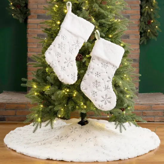 White Plush with Snowflake Christmas Stockings & a tree skirt 2Stockings&treeskirt {7}