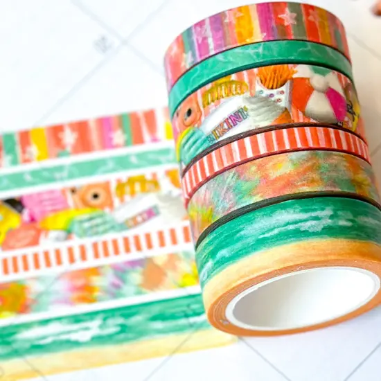 Beach Ocean Bright Colors Summer Stars Tye Dye Washi Tape Set August 2024 - W114 {1}