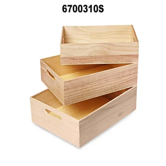 Charming Medium Rectangular Paulownia Wood Tray Set 3 Each {2}