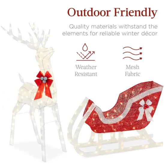 Best Choice Products Lighted Christmas 4ft Reindeer & Sleigh Outdoor Decor Set w/ 205 LED Lights, Stakes White - Large {5}