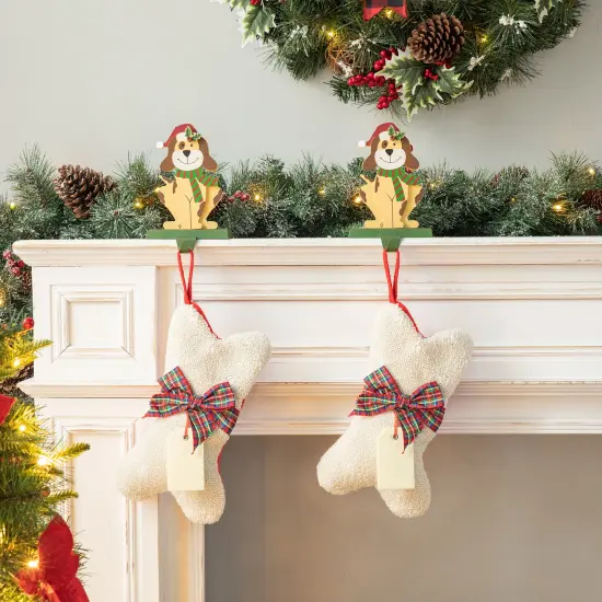 Set of 2 12.50"L Bone Shape Hooked Stockings 2pk Hooked Stocking {1}