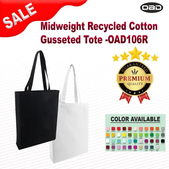 OAD® Midweight Recycled Cotton Gusseted Tote RECYCLED BLACK {2}