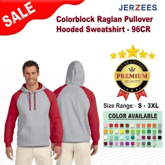 Jerzees&reg; Colorblock Raglan Pullover Hooded Sweatshirt OXFORD/ BLACK {2}