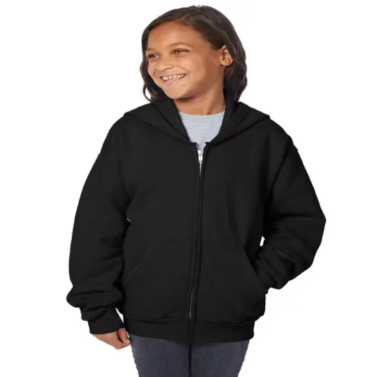 Hanes&reg; Youth Full-Zip Hooded Sweatshirt BLACK {1}