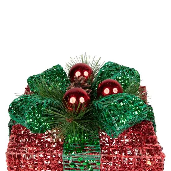 Northlight LED Lighted Glitter Threaded Gift Boxes Outdoor Christmas Decoration - Set of 3 Red {7}