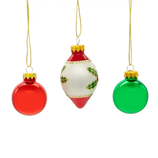 Kurt Adler 35MM Glass Green and Red Ball and Finial 12-Piece Ornament Set {3}