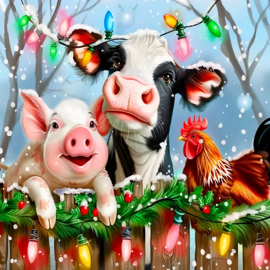 Sunsout Christmas on the Farm 300 pc Christmas Jigsaw Puzzle 77008 {1}