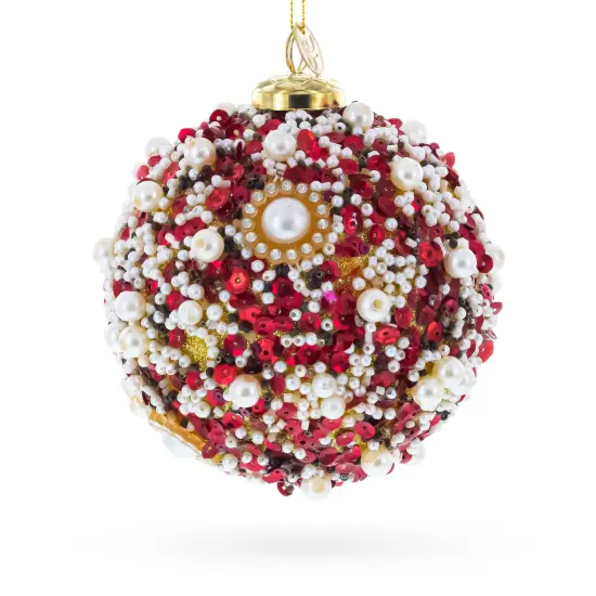 Luxury Pearl & Sequin Beaded Glass Christmas Ornament {1}