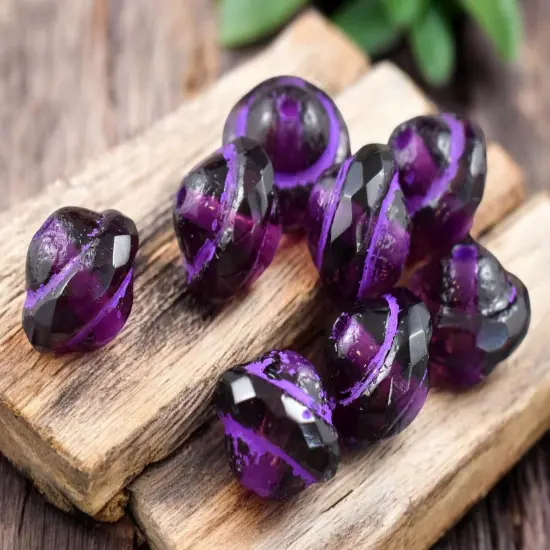Purple Washed Etched Grape Saturn Beads - Choose Your Size {1}