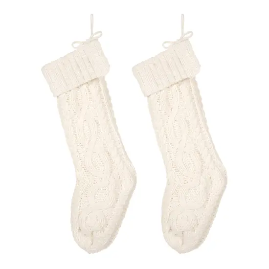 Set of 2 Knitted Polyester Christmas Decoration(Stocking & Tree Skirt) 2pk White {6}