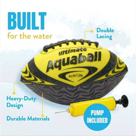 Activ Life Water Football for Pool, Beach, Outdoor, 9.5-inch Waterproof Pool Toys for Kids Aged 6-14, Heavy-Duty Water Ball, Double Lacing for Easy Grip, Lake Toys for Sports & Family Games - Yellow {5}
