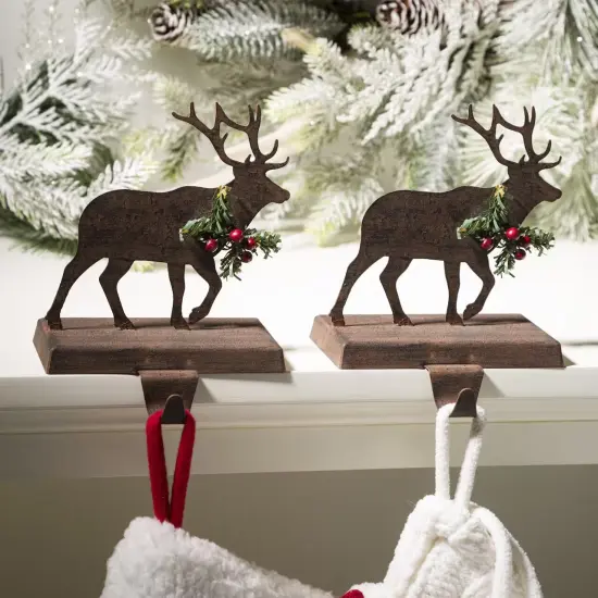 Wooden/Metal Reindeer/Dashshund Stocking Holder Set of 2-"Reindeer" {1}