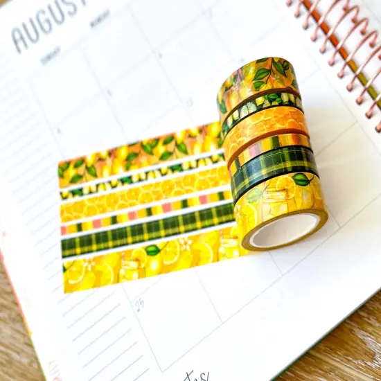Summer Lemonade Green & Yellow Lemons Washi Tape Set August 2024 - W113 {2}