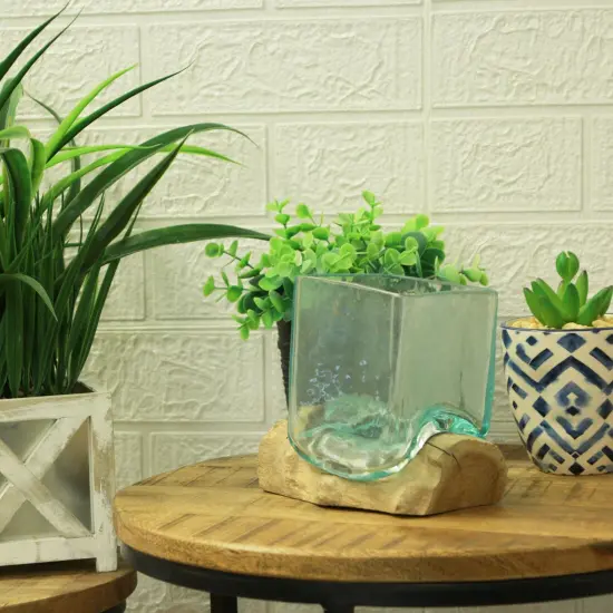 Teak Driftwood Square Bowl/Vase - 5.75" High - Home and Garden Decor Brown {5}