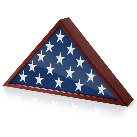 Americanflat Small Flag Display Case for Burial Flag - Fits Folded Flag - Elegant Military Flag Display Case - Plexiglass Cover - Triangle Hanging Hardware - Brown {7}