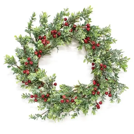 Frosted Boxwood Gooseberry Wreath 20 Inch for Winter and Christmas Decor {1}