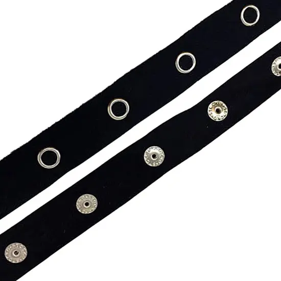 1/4" Snap Tape Cotton Twill, 1.5" Gap, Black/White, Silver Snaps Sold by the Yard {3}