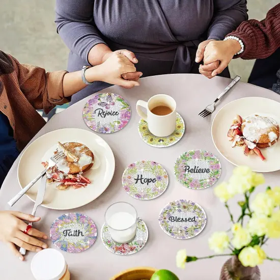 8 Pcs Flower Diamond Art Coasters with Holder DIY Bible Verse Diamond Painting Kits for Beginners Adults Craft Supplies Gift {2}