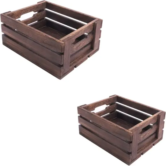 Rustic Vintage Finished Wooden Crate with Handles - Nesting Storage, Display, Organization Crate for Party, Office, Bedroom, Kitchen and Closet - (Rustic Black set of 2) {1}
