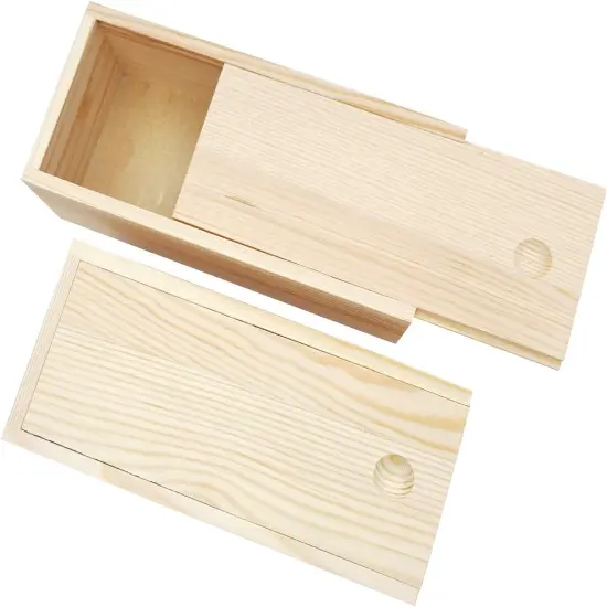 2 Pack Wood Box with Sliding Lid Unfinished Wood Storage Box Blank Natural Wood Box Case Container for Gift Jewelry Box, DIY Art Craft, Hobbies, Home Storage {1}