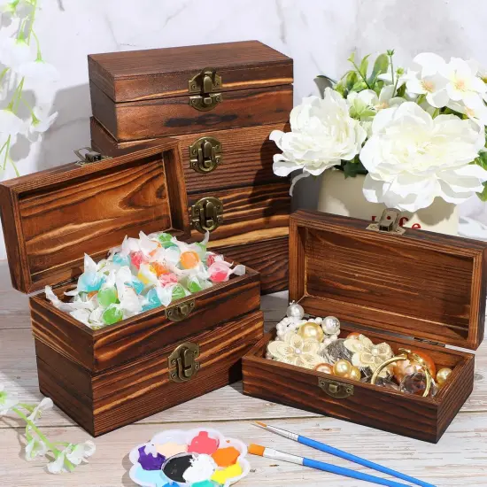 12 Pcs Wooden Boxes for Crafts 5.9 x 3.1 x 2 Inch Small Unfinished Wooden Boxes with Hinged Lids DIY Jewelry Box Gift Box Keepsake Treasure Chests {2}