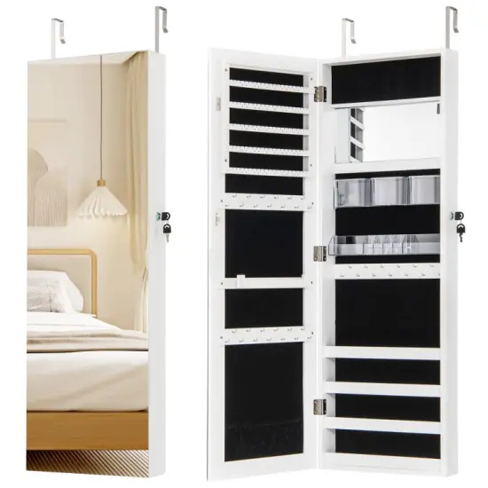 43.5 Inch Jewelry Mirror Cabinet with Full-length Mirror and Adjustable Hangers Dark Brown {7}