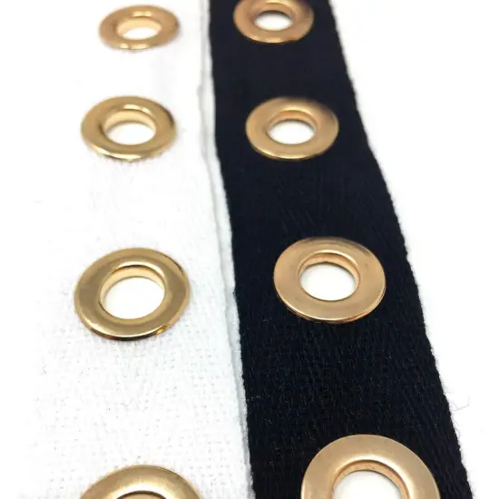 Eyelet Gold Plated Cotton Twill Tape Black or White Sold By the Yard {6}
