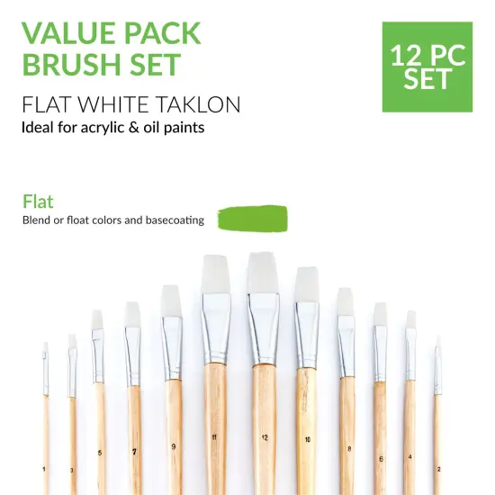 RSET-9605 | 12pc White Taklon Flat Brush Set {4}