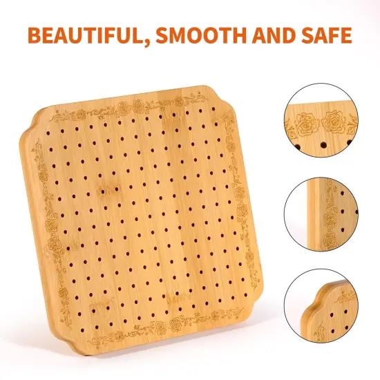 7.6 in Blocking Boards for Crochet Projects with Rose Pattern, Crochet Blocking Board with Pegs, Granny Square Blocking Board with 20 Stainless Steel Pegs, Bamboo {4}