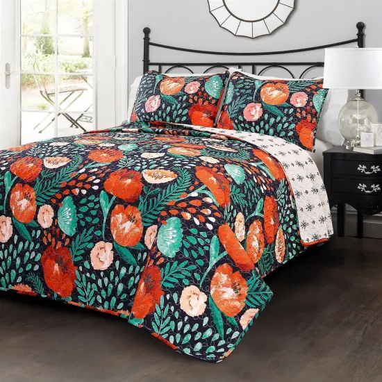 3-Piece Cotton Quilt Set with Floral Print and Reversible Design Bedding for Summer Nights {1}