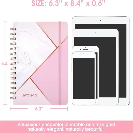Planner 2025-2026 - July 2025 - June 2026, Academic Planner 2025-2026, 6.3" x 8.4", 25-26 Weekly and Monthly Planners with Tabs - Pink Marble {6}