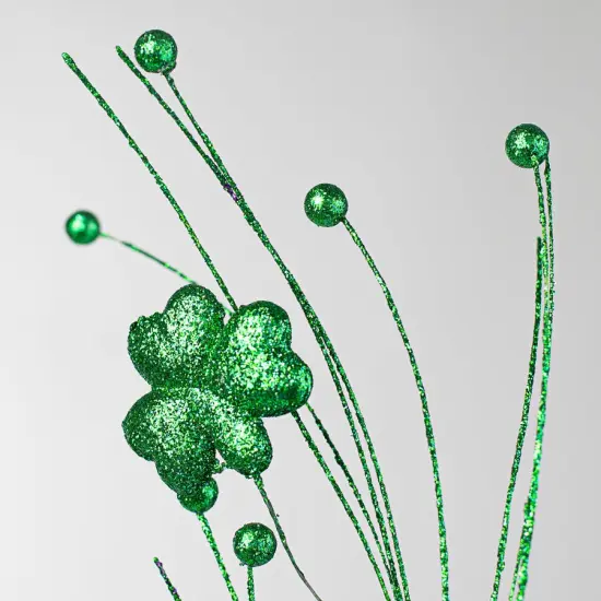 22" Emerald Glittered Shamrock Spray - St. Patrick's Day Decoration {2}