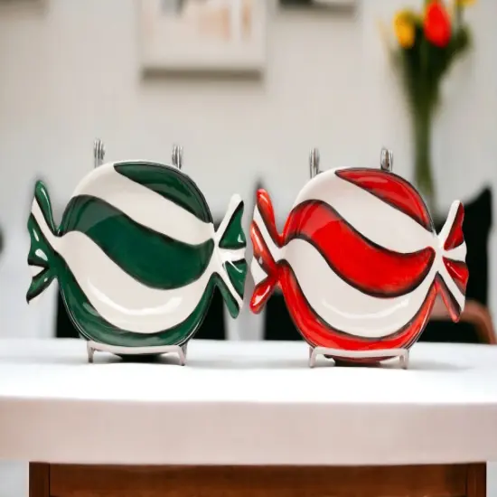 Ceramic Peppermint Candy Dish Set of 2 - Red And Green, Christmas Decor, Kitchen Decor, Gift for Her, Gift for Mom {2}