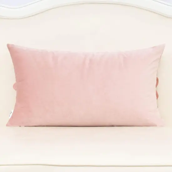 3D Flower Handmade Throw Pillow Cover Decorative Pink Velvet Pillowcase Cushion Cover with Hidden Zipper for Couch Bed Living Room Home Decor 12x20 Inches {2}