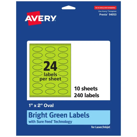 Avery Bright Green Paper Labels, 1" x 2" Oval {1}