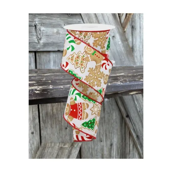 2.5" Gingerbread Cookies Ribbon: White (10 Yards) {4}