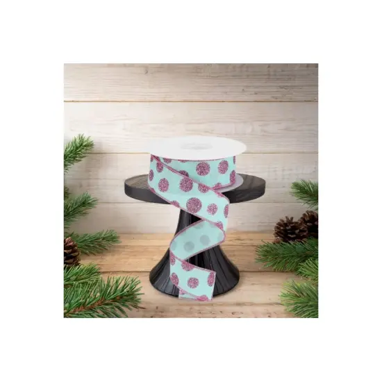 1.5" Glitter Polka Dot Ribbon: Mint Green (10 Yards) {3}